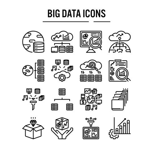 Conjunto de iconos de big data en el diseño de contorno vector