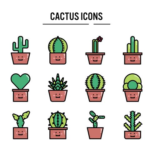 Cactus icon in outline set design vector