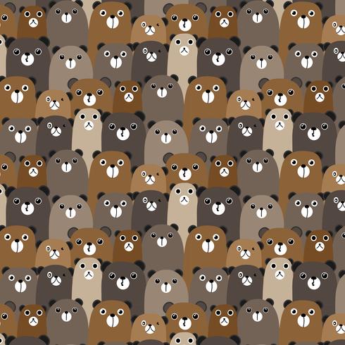 Hand Drawn Bears Vector Pattern Background. Fun Doodle. Handmade Vector Illustration.