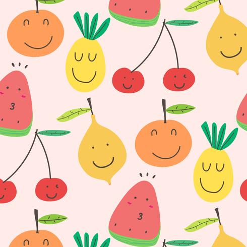 Cute Fruits Pattern Background. Vector Illustration.