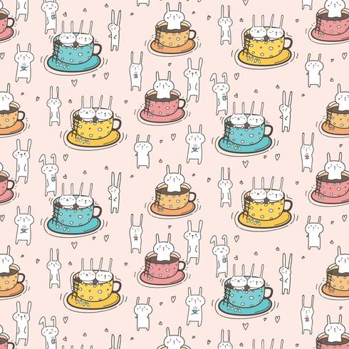 Pattern With Cute Bunnies In The Cup. Vector Illustration.