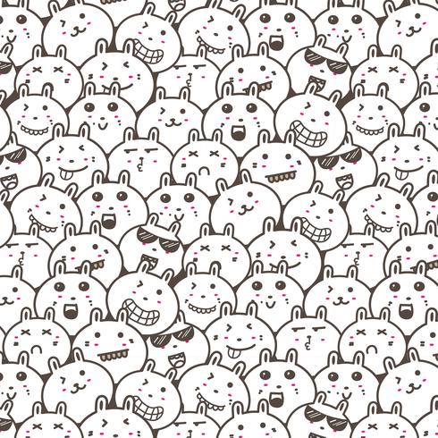 Bunny Doodle Art Pattern Background. Vector Illustration.