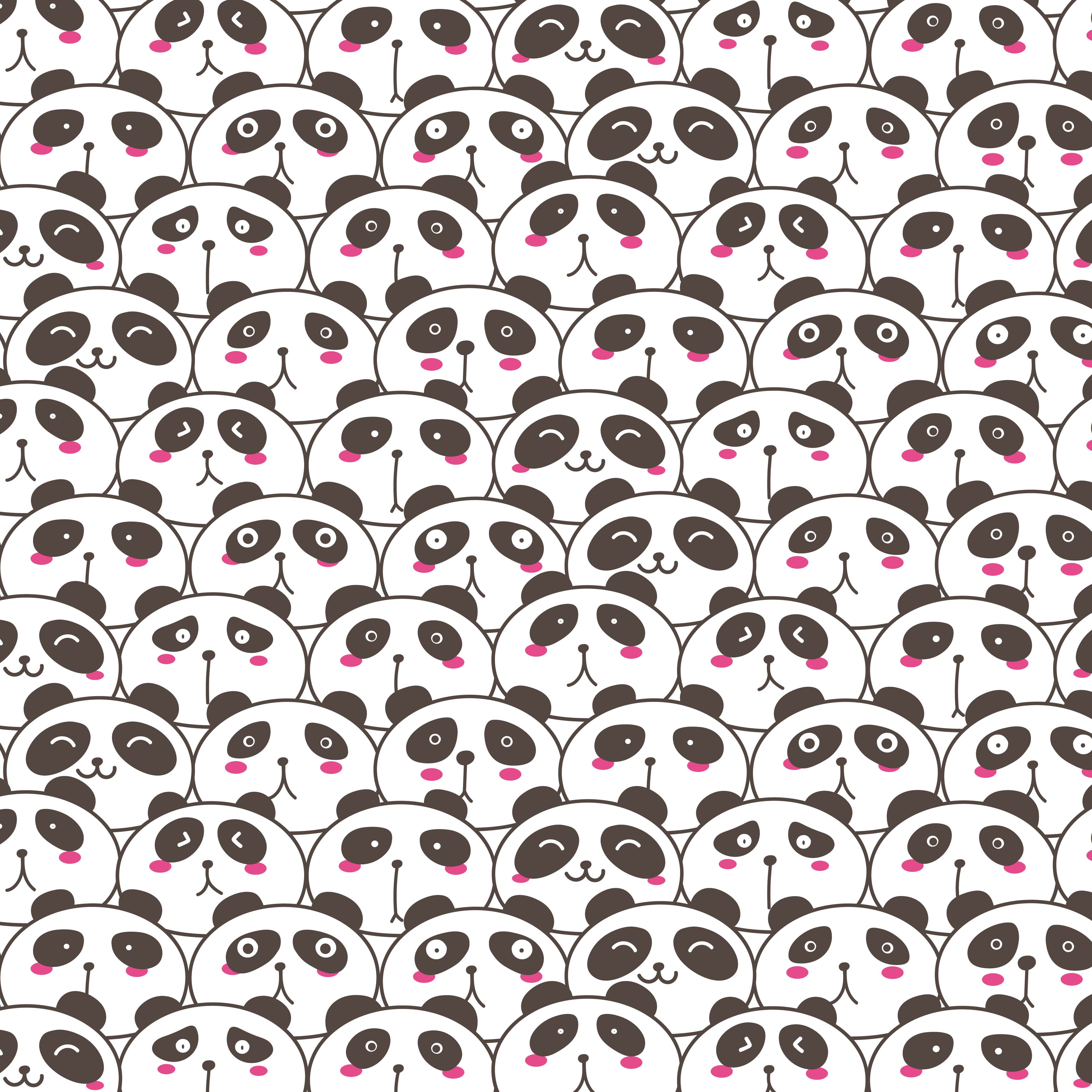Cute Panda Vector Pattern Background. Fun Doodle. Handmade Vector
