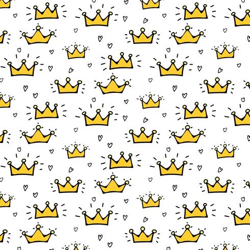 Hand Drawn Crown Vector Pattern Background. Vector Illustration.