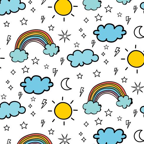 Weather Doodle Vector Pattern Background. Vector Illustration.