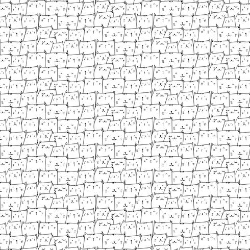 Hand Drawn Cats Vector Pattern Background. Doodle Funny. Handmade Vector Illustration.