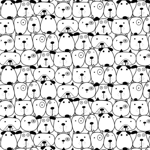 Hand Drawn Cute Dogs Pattern Background. Vector Illustration.