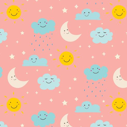 Smiling Cute Clouds Pattern Background. Vector Illustration.