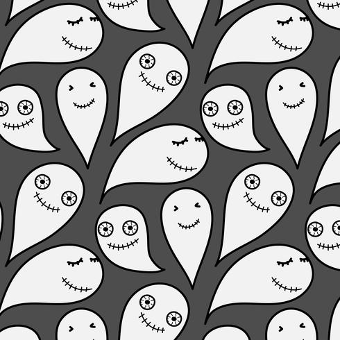 Scary white ghosts design pattern on black background - Halloween celebration vector