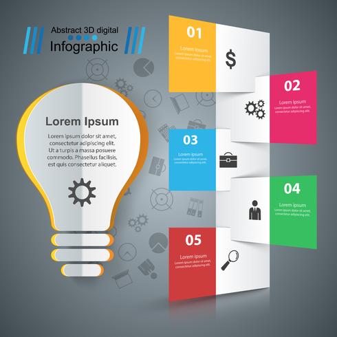 Diseño infográfico Bombilla, icono de luz. vector