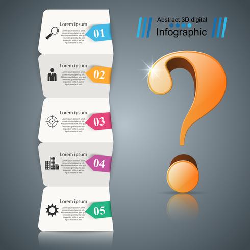 Busines infographic. Five items paper. Question icon. vector