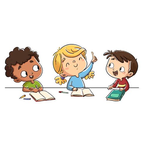 Tres niños en clase divirtiéndose vector