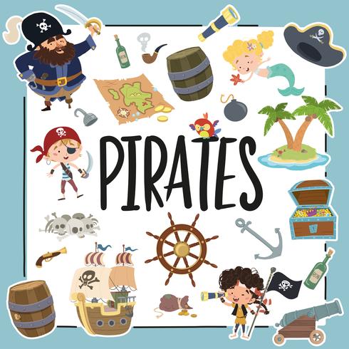 Different elements related to pirates vector