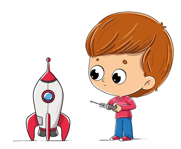 Boy with a toy rocket vector