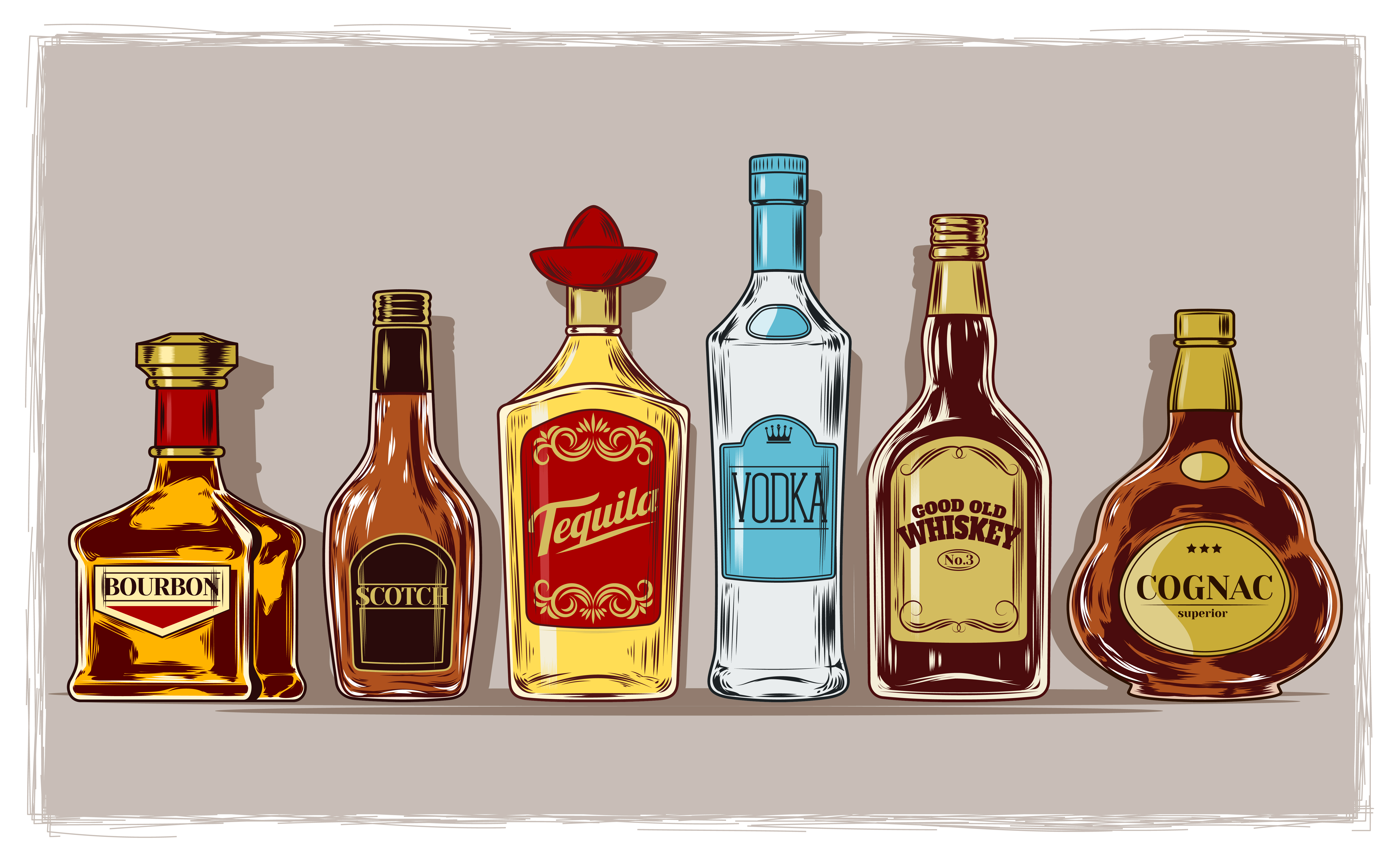 Vector set of bottles with alcohol and stemware Download