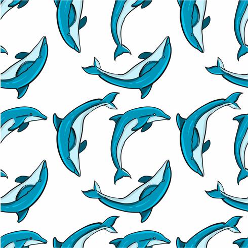 Hand drawn Seamless Dolphin Pattern vector