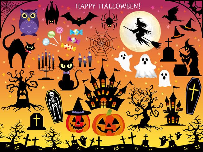 Conjunto de elementos de diseño surtidos de feliz halloween. vector