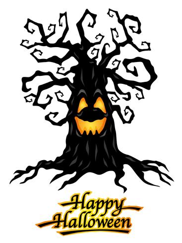 Haunted tree with Happy Halloween logo, vector illustrations.