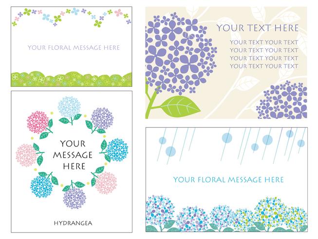 Set of four card templates with hydrangeas.