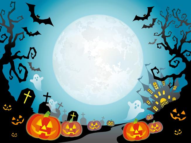 Seamless Happy Halloween landscape with a full moon. vector