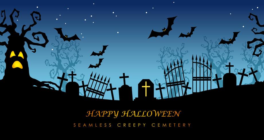 Cementerio espeluznante inconsútil de feliz Halloween con espacio de texto vector