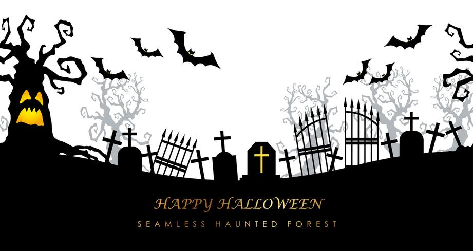 Happy Halloween seamless creepy cemetery with text space. vector