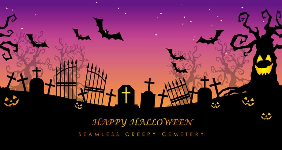 Happy Halloween seamless creepy cemetery with text space. vector