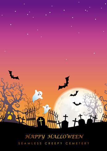 Happy Halloween seamless creepy cemetery with text space. vector