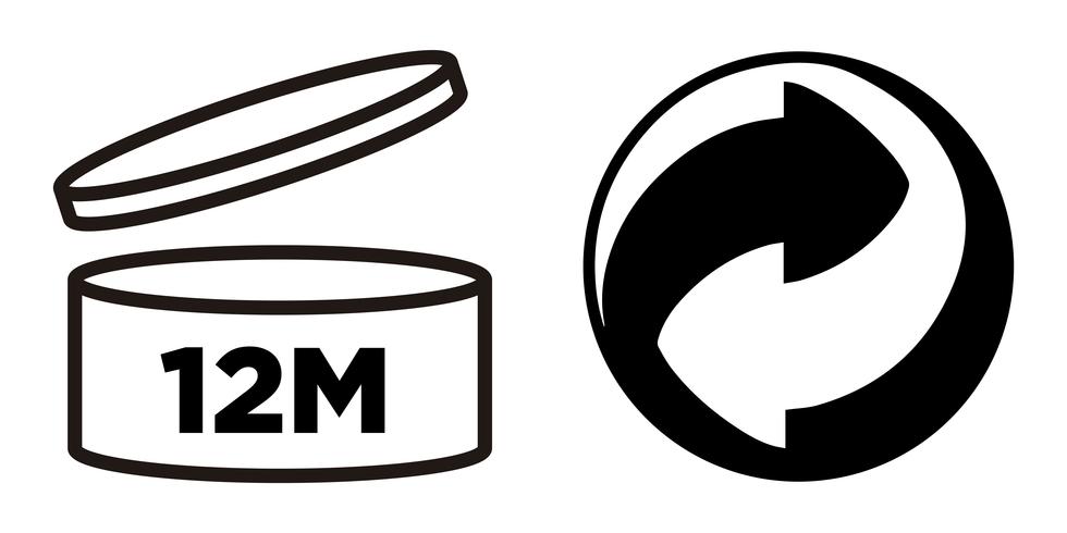 12M Period after opening, PAO symbol and Green Point symbol for cosmetics packaging. vector