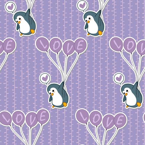 Seamless penguin is holding  balloon pattern. vector