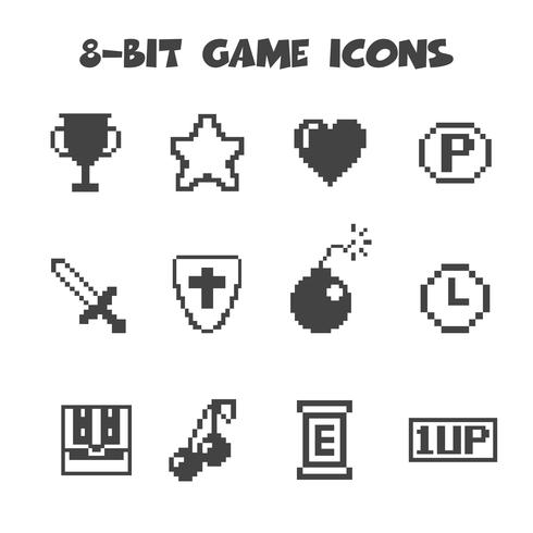 8-bit game icons vector