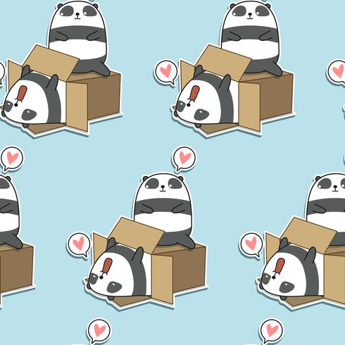 Patrón de caja y pandas kawaii sin costura. vector