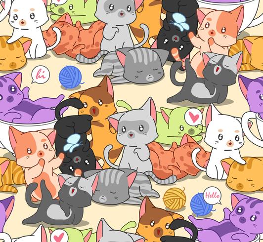 Seamless many little cute cats pattern. vector