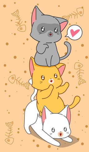 3 gatitos en estilo de dibujos animados. vector