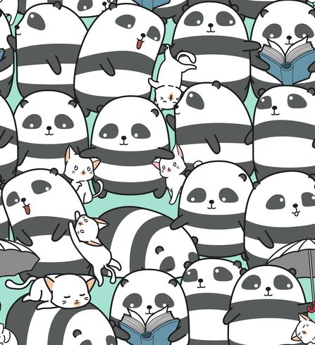 Patrón sin fisuras de pandas y gatos. vector