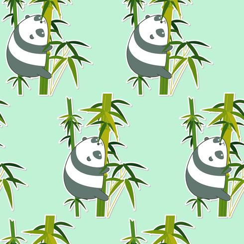Seamless panda on bamboo pattern. vector