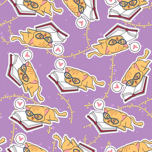 Seamless cute cat is learning pattern. vector
