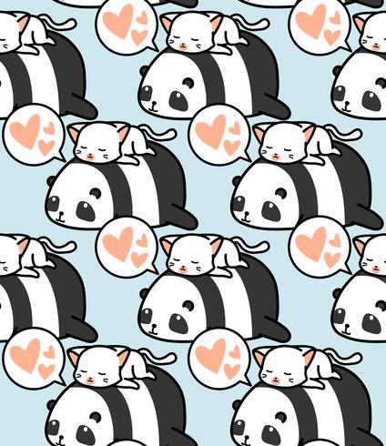 Seamless panda and cat pattern. vector