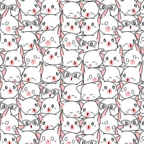 Seamless many white cat pattern. vector
