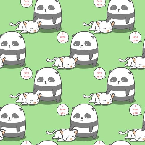 Seamless panda loves cat pattern. vector