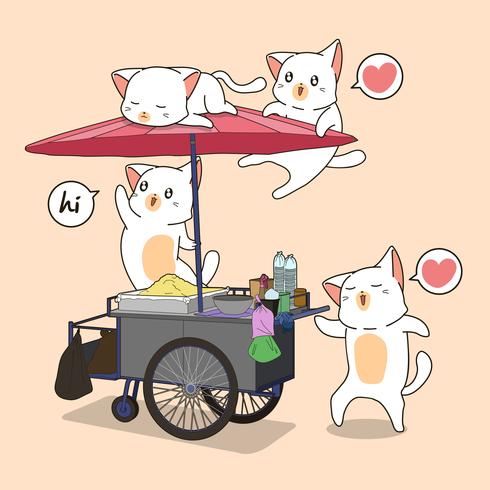 Gatos Kawaii y puesto portátil. vector