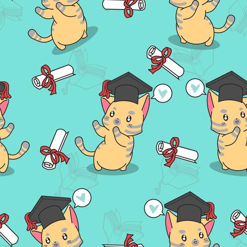 Seamless graduation cute cat pattern. vector