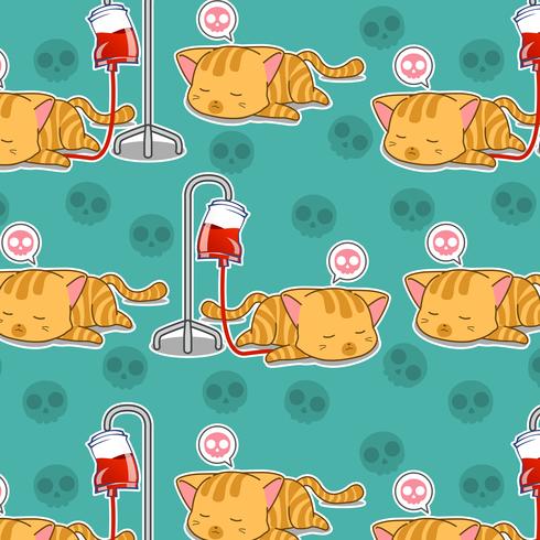 Seamless sick cat pattern. vector
