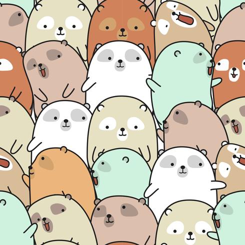 Seamless many cute bear pattern. vector