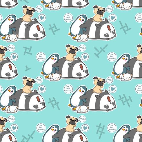 Seamless 4 animal characters pattern. vector