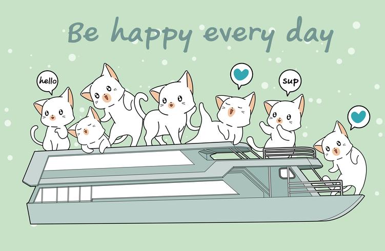 Kawaii cats in the ferryboat vector