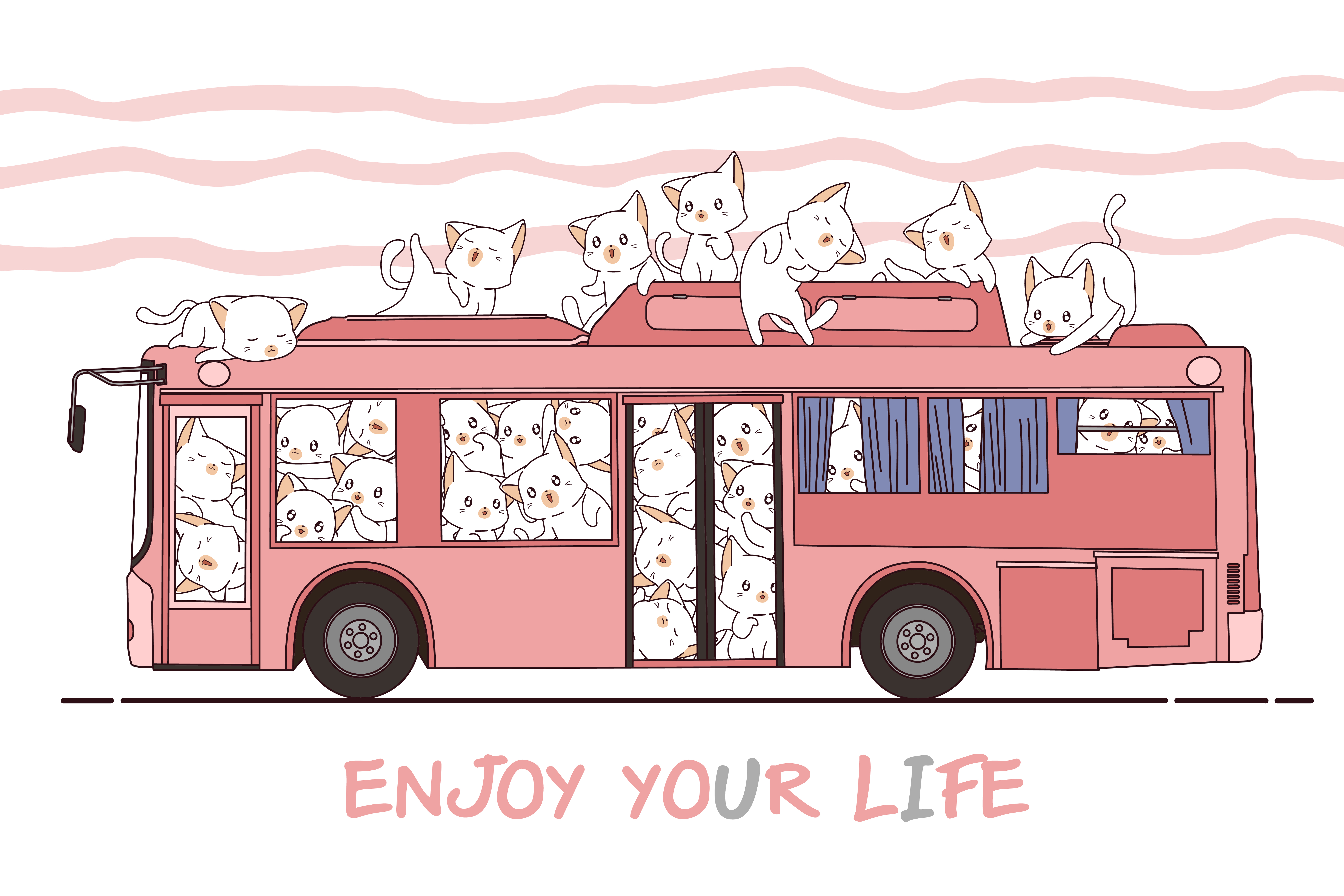 Kawaii cats and bus 629686 Vector Art at Vecteezy
