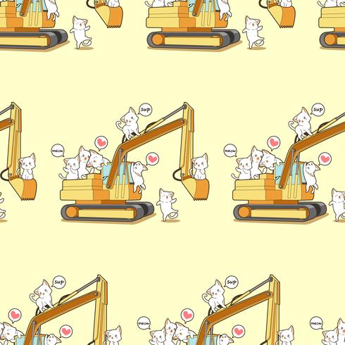 Seamless cute cats and the tractor pattern. vector