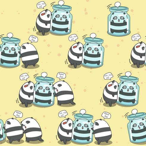 Seamless 4 pandas are playing together pattern. vector