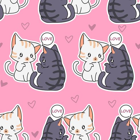 Seamless lover cats pattern. vector